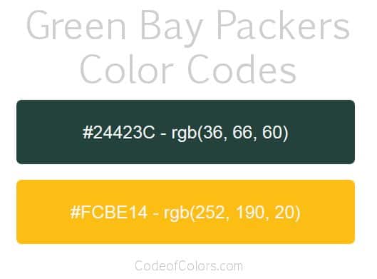What are the true colors for Green Bay Packers?