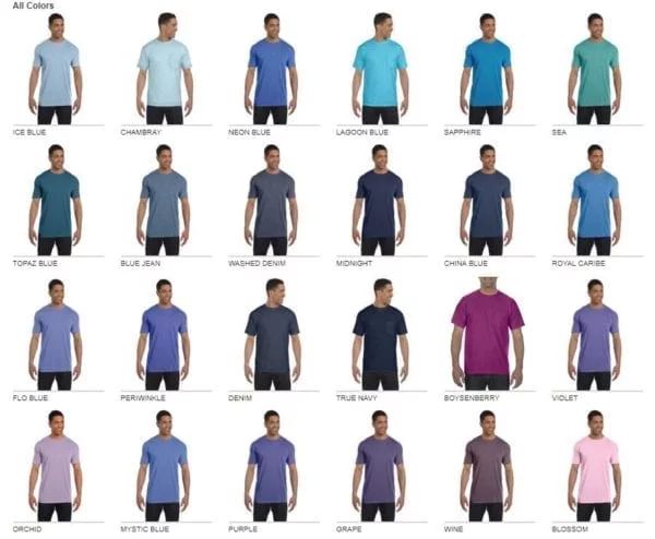 What are the top 5 colors for shirts?