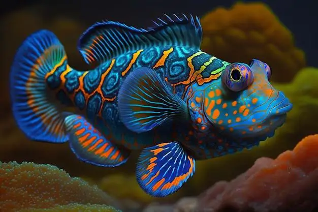 What breed of fish is known for having vibrant blue and orange colors?